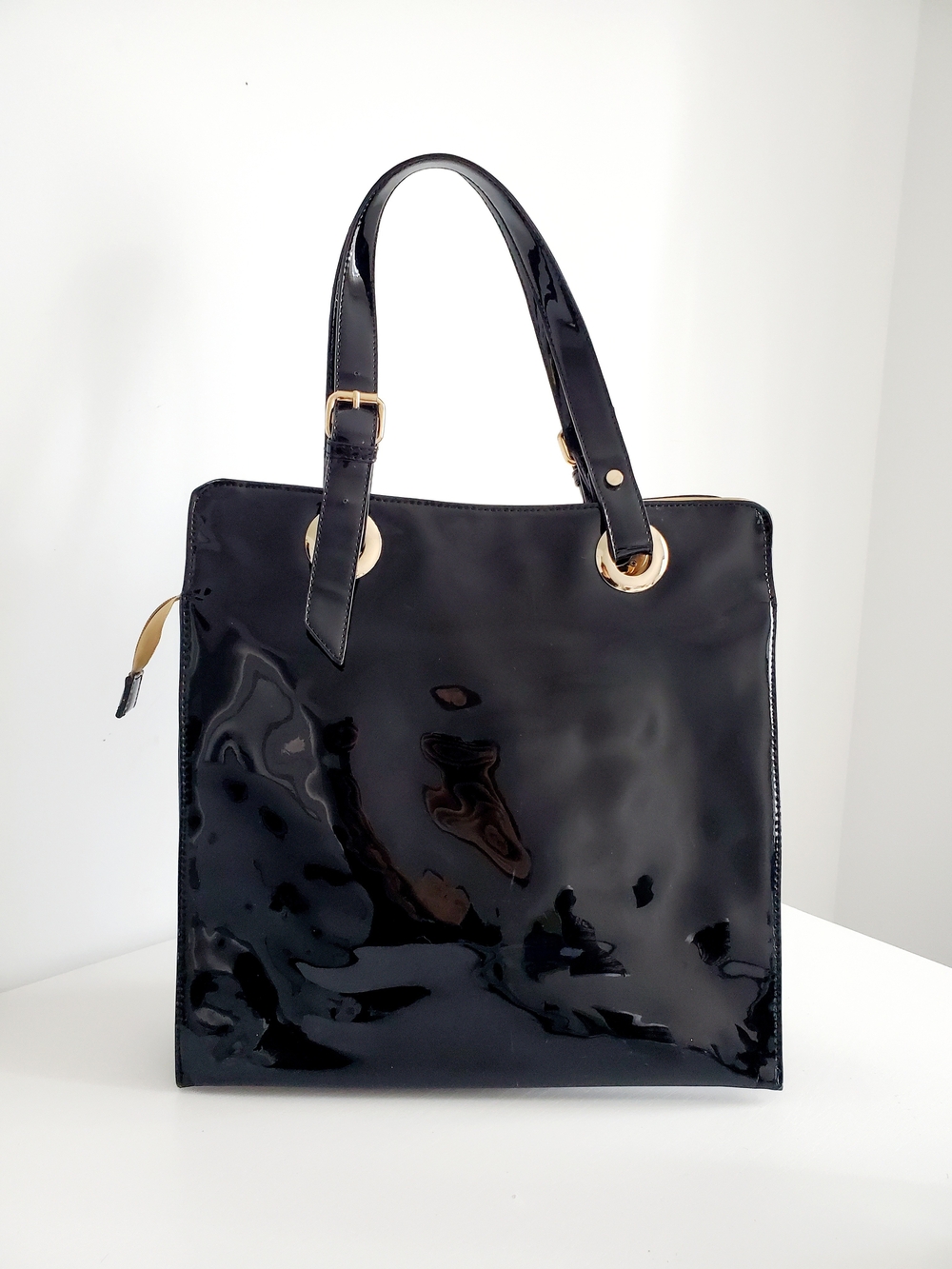 Peter Nygard Black Patent Tote with Gold Hardware